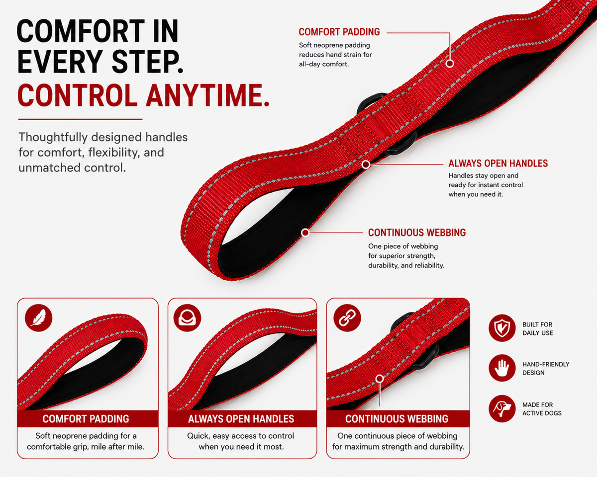 DU DA Pets 5-Handle Dog Leash – Dale Red